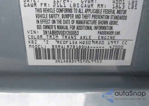 2025 Nissan Sentra Sr z USA, uszkodzony, nr VIN 3N1AB8DV9SY269953